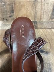 Gucci Crocodile Brown Leather Straps Wooden Sandal Size 11